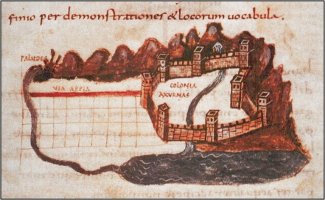 Terracina (LT). La centuriazione della colonia romana da una miniatura del manoscritto Palatino 1564 del IX secolo d.C. (Roma, Biblioteca Vaticana)